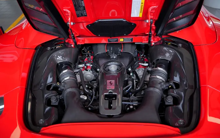 Close-up view of automotive engine components used for engine identification